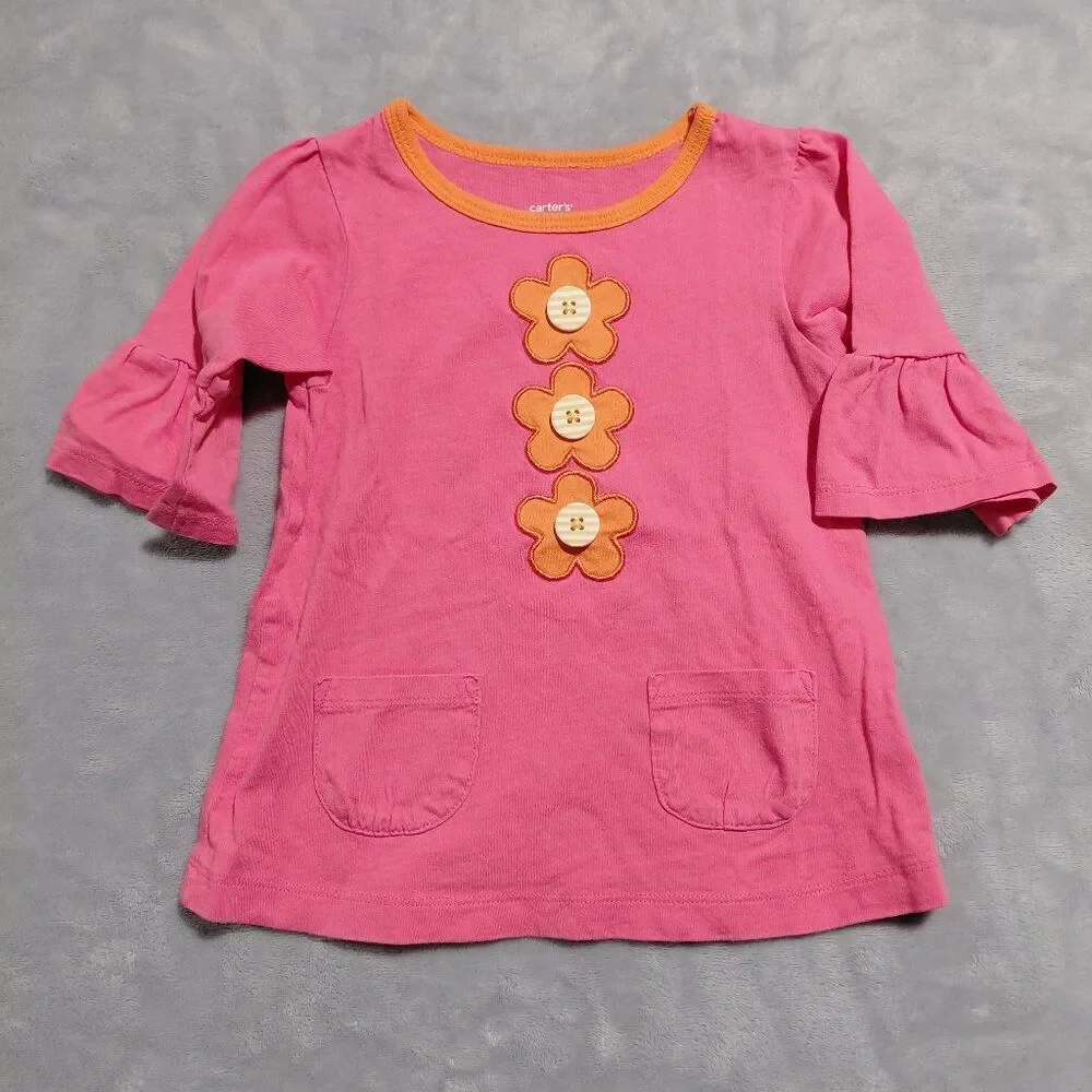 Carter's 18M Two Pocket Flutter Sleeve Retro Flower Tunic Top Contrast Color
